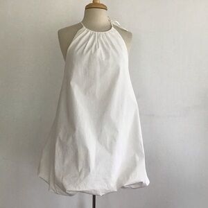 CINQ À SEPT Lined Cotton BLend White 
Alia Halter Neck Bubble Hem Minidress 8